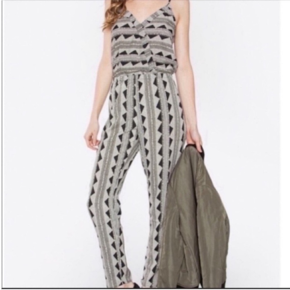 Geometric Patterned Jumpsuit - Black and White